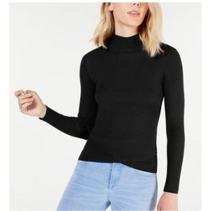Calvin Klein Collection black turtleneck, XS, with leather and gold ring detail